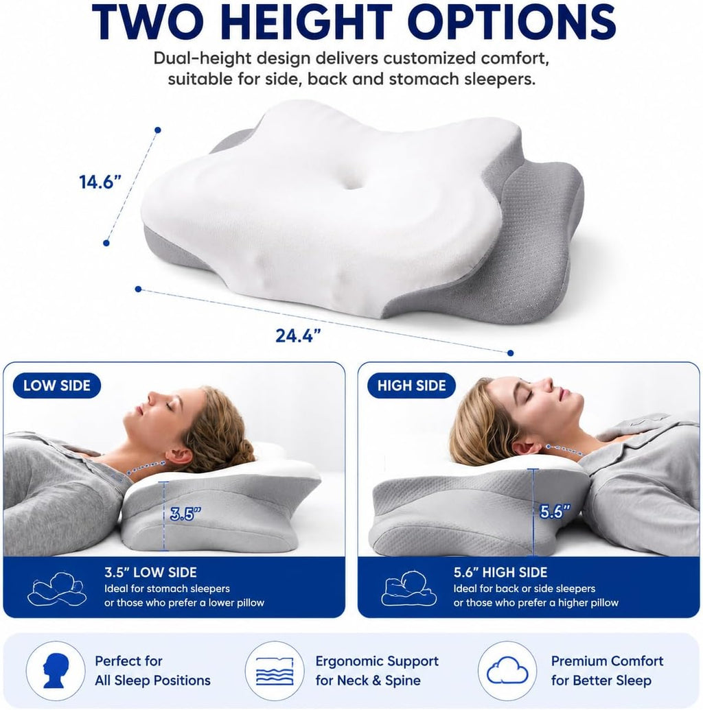 XINYINGYU Cervical Neck Pillow, Ergonomic Contour Memory Foam Pillow for Neck Shoulder Breathable Cooling Cover, Orthopedic Support…