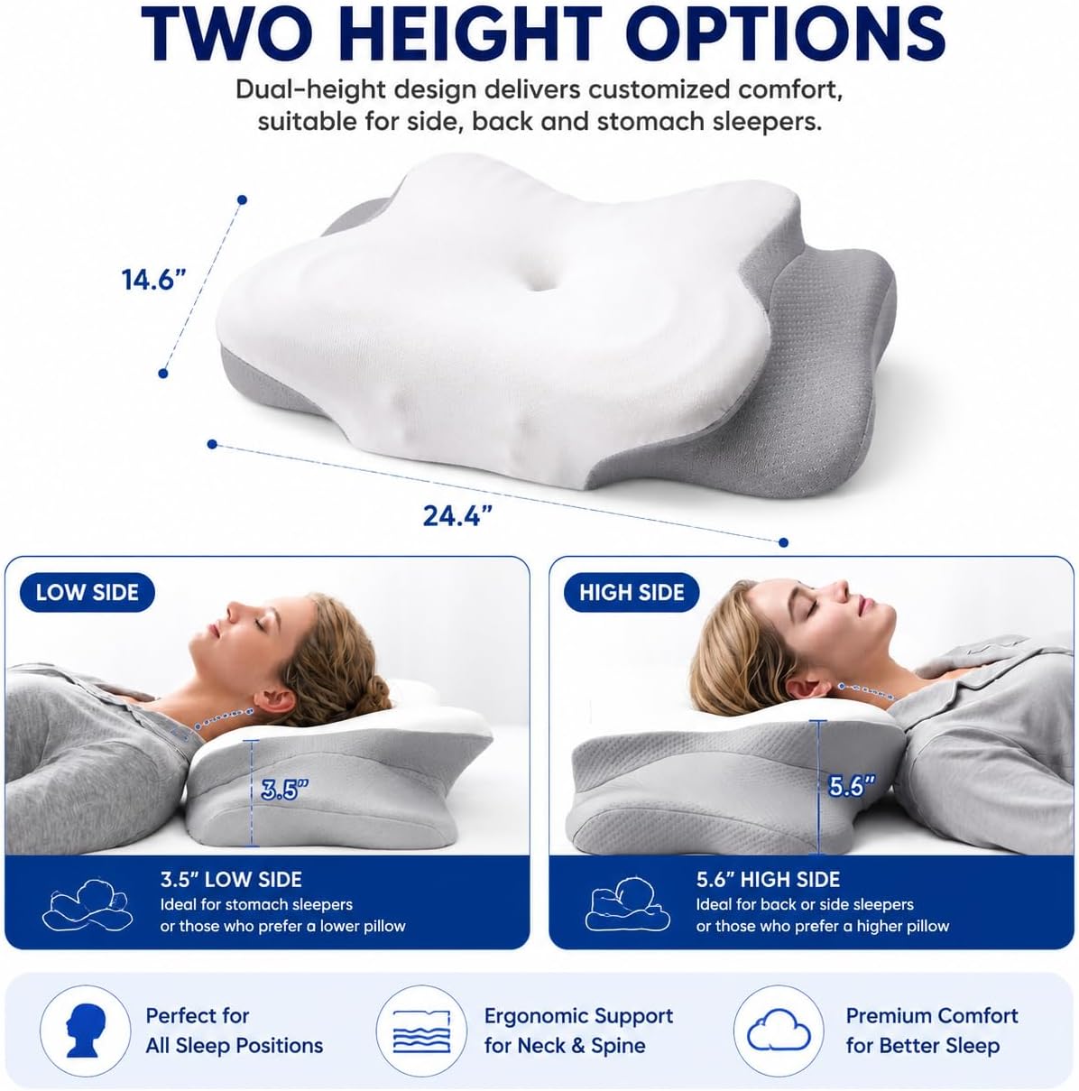 XINYINGYU Cervical Neck Pillow, Ergonomic Contour Memory Foam Pillow for Neck Shoulder Breathable Cooling Cover, Orthopedic Support…