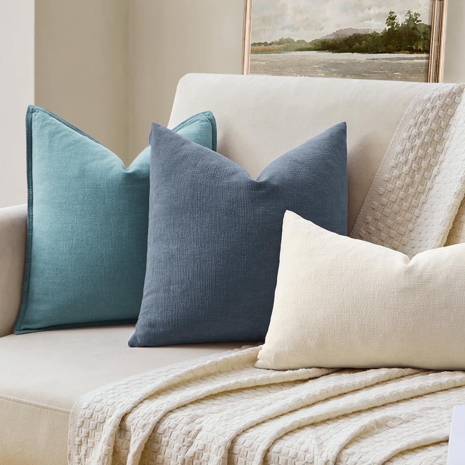 Miulee Dark Grey Blue Couch Pillow Covers 18x18 Inch, Set of 2 Soft Chenille Decorative Square Throw Pillow Covers Farmhouse for Sofa Livin…