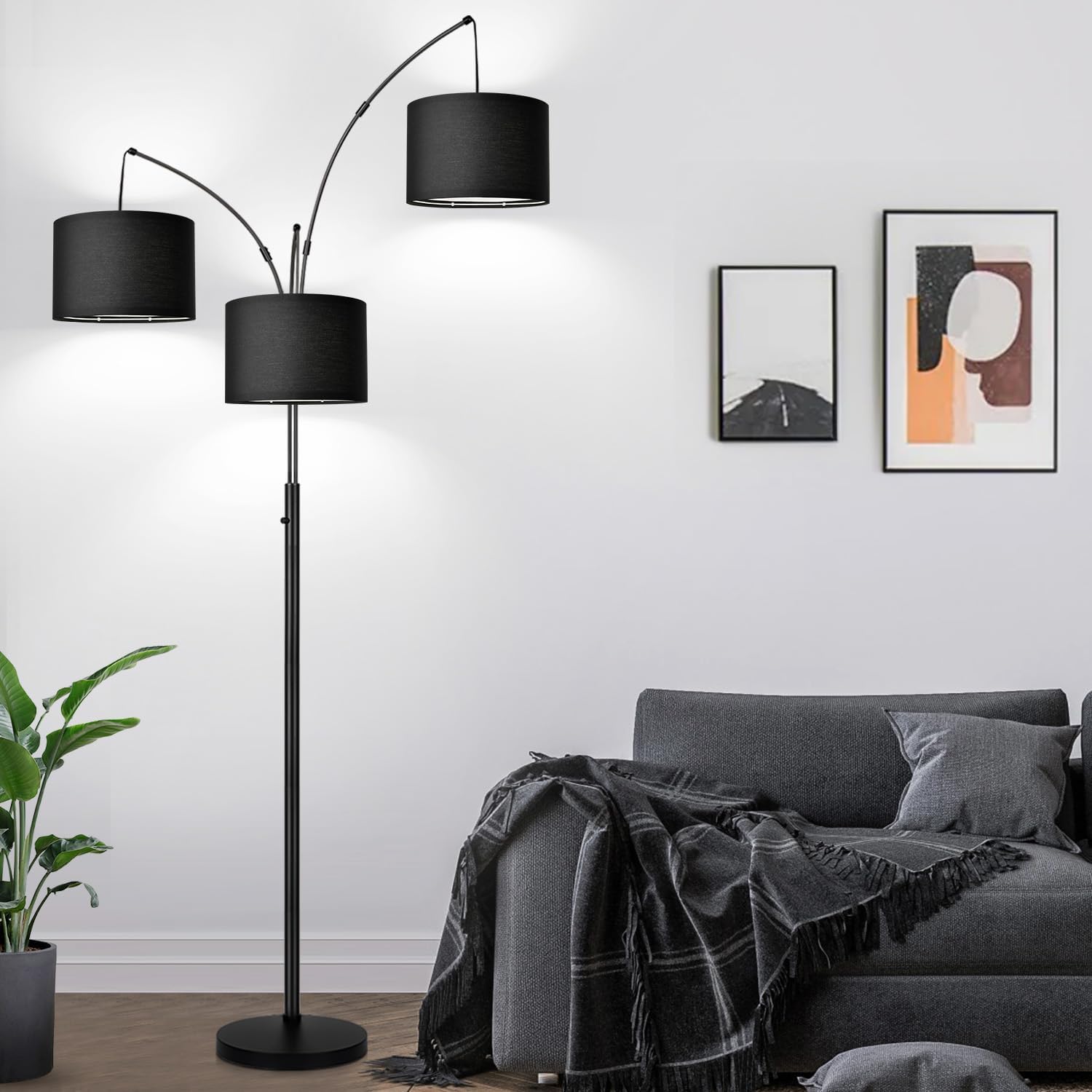 Dimmable Floor Lamp - 3 Lights Arc Floor Lamps for Living Room, 1000LM Modern Tall Standing Lamp With Black Shades & Heavy Base, Mid…