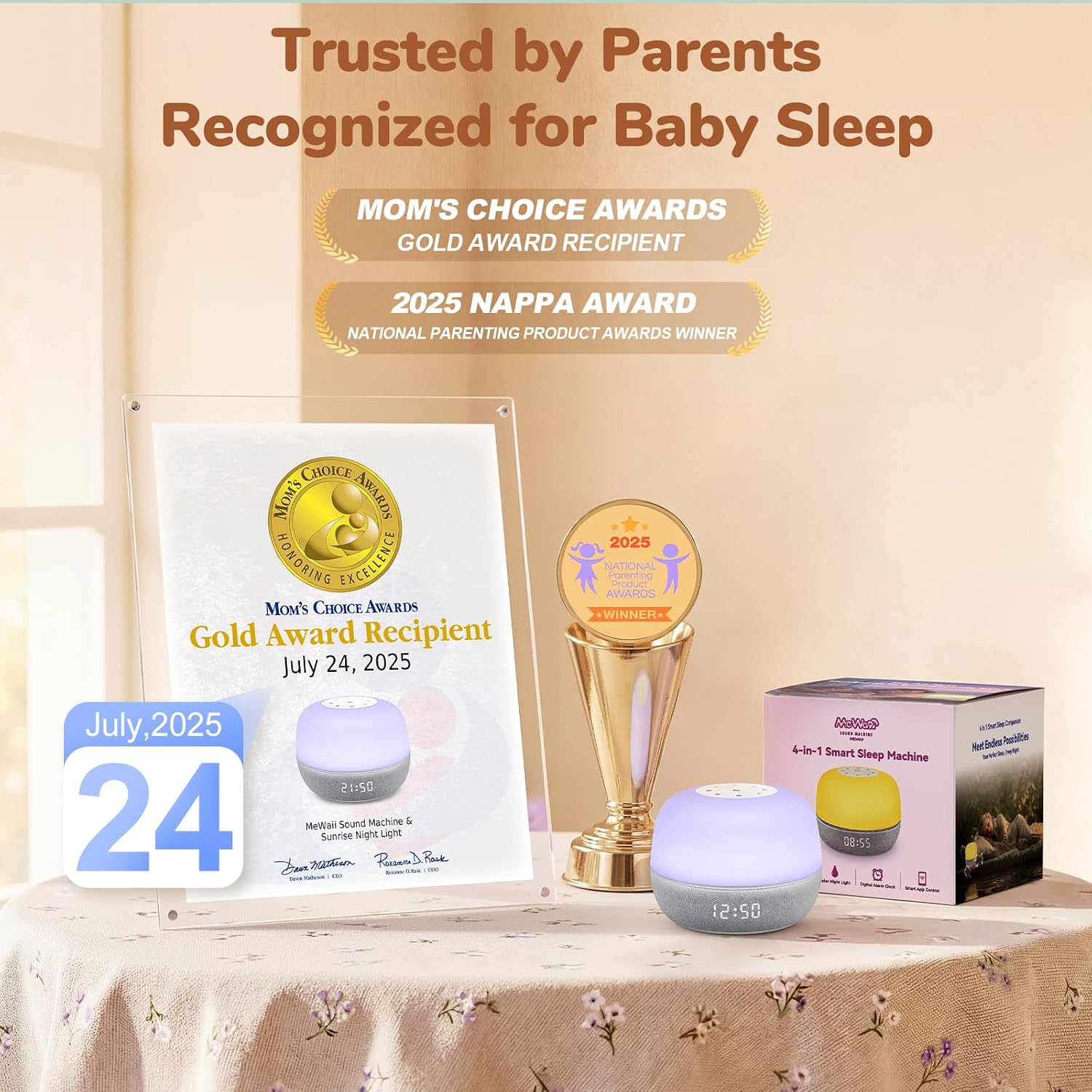2025 Mom's Choice Awards | Sound Machine Baby White Noise Machine with Sunrise Alarm Clock & App Control – 360° RGB Night Light, Sleep…
