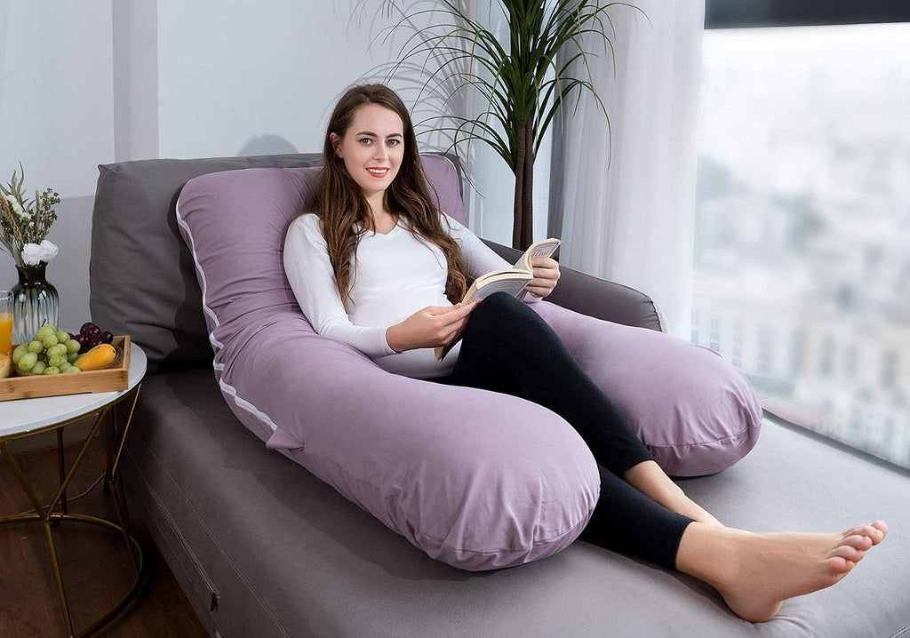 Meiz U Shaped Sleeping, Cooling 60‘’ Maternity Pillow for Pregnant Women with Jersey Cover, Purple 1 Count 60 Inch Cotton