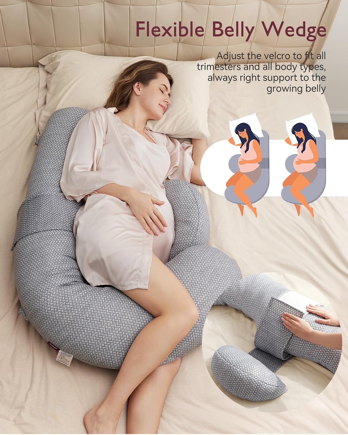 Momcozy Pregnancy Pillow, Original F Shaped Maternity Pillow for Pregnant Women with Adjustable Wedge Pillow, Full Body Support Pregnancy Pi…
