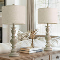 BOBOMOMO 27" Antique Gray Table Lamps Set of 2, Large Farmhouse Resin Lamps with Linen Shades, Vintage Gray Lamps for Living Room…