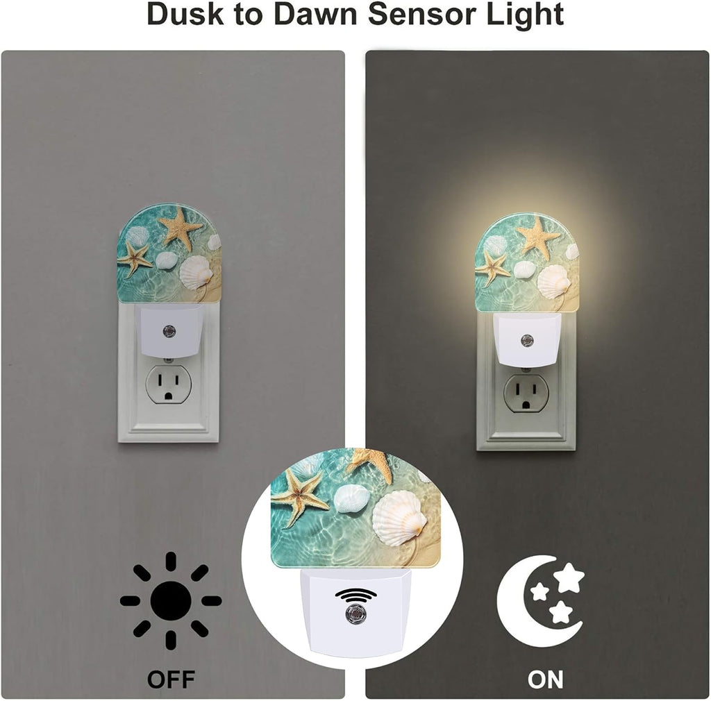 Starfish and Seashell Night Light Plug into Wall, Summer Beach Ocean Waves Dusk to Dawn Night Light Plug in,0.5w Energy Saving Sleep…