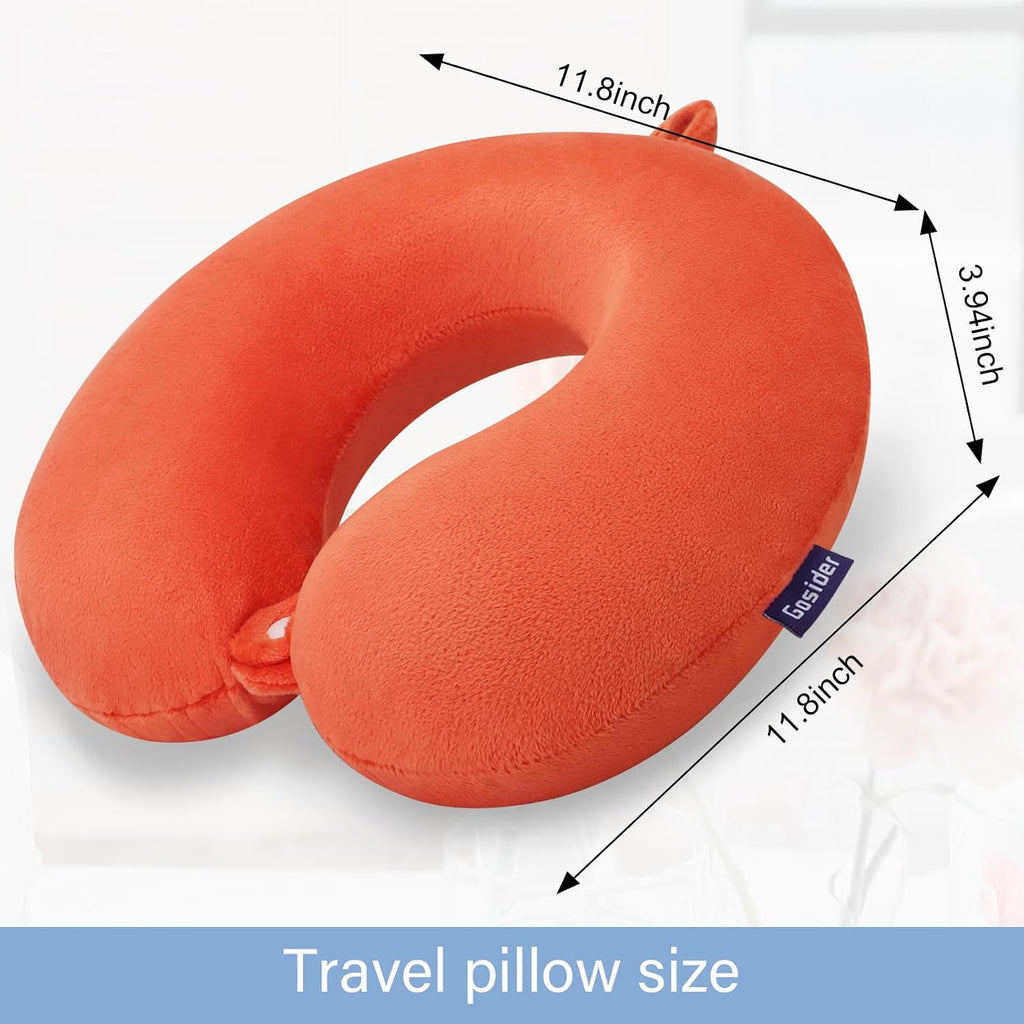 Gosider Orange Memory Foam Velvet Travel Neck Pillow for Airplane Car Train 3.94inch