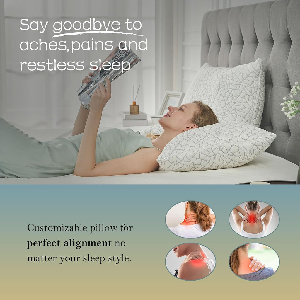 Shredded Memory Foam Pillow for Sleeping, Cooling Bed Pillows Queen Size Set of 2, Adjustable Soft and Firm Pillows or Side, Back…
