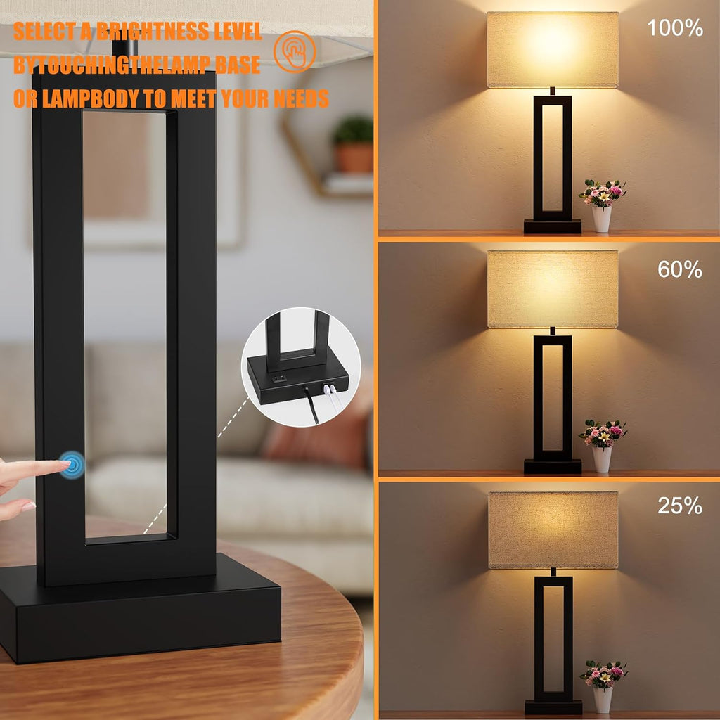 Seealle 26.3in Big Bedroom Table Lamps Set of 2 -Touch Control, 3 Way Dimmable, USB C+A Charging, LED Bulbs, Easy Assembly