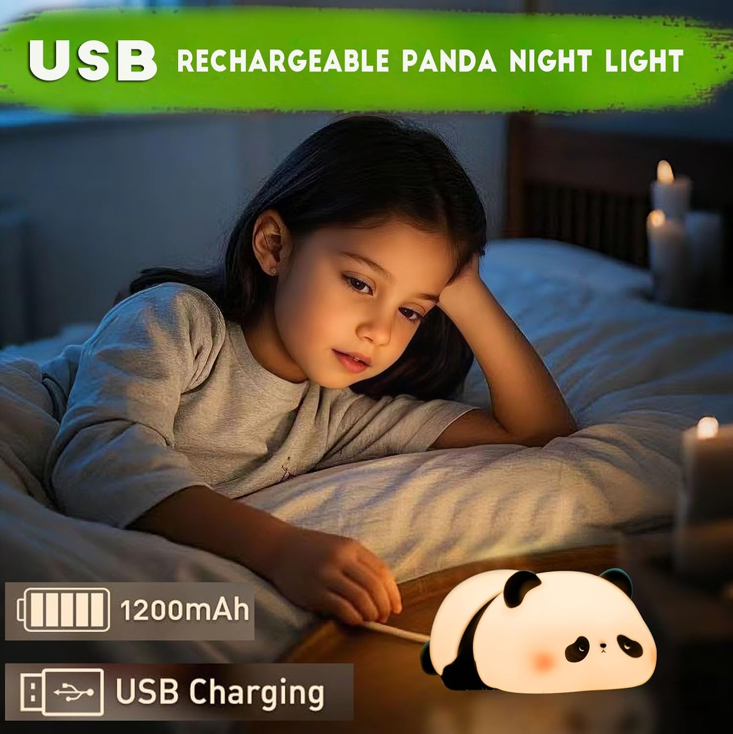 Dreaming My Dream Squishy Cute Panda Night Light, Voice Controlled Light with 7 Color Modes Soft Silicone USB Charging Panda Lamp for Kids R…