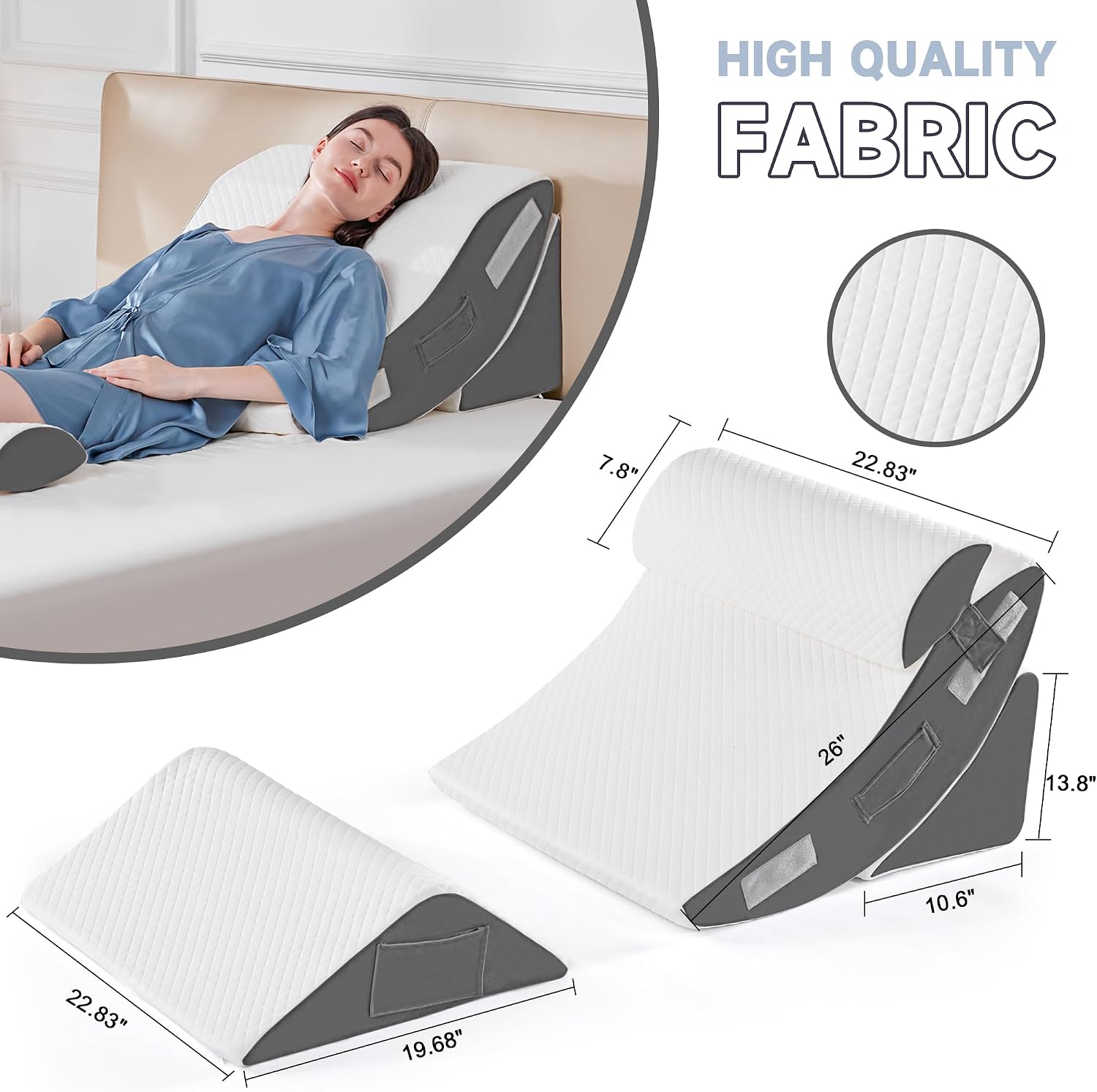 Yojoker 4PCS Orthopedic Bed Wedge Pillow Set for Sleeping, Post Surgery Foam Pillow for Body, Back and Leg, Triangle Adjustable Support Pi…