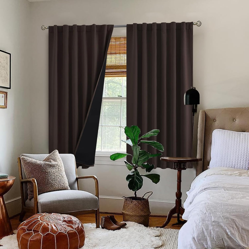 BGment 100% Blackout Curtains 54 Inches Long with Black Liner, Thermal Insulated Room Darkening Soundproof Rod Pocket and Back Tab…