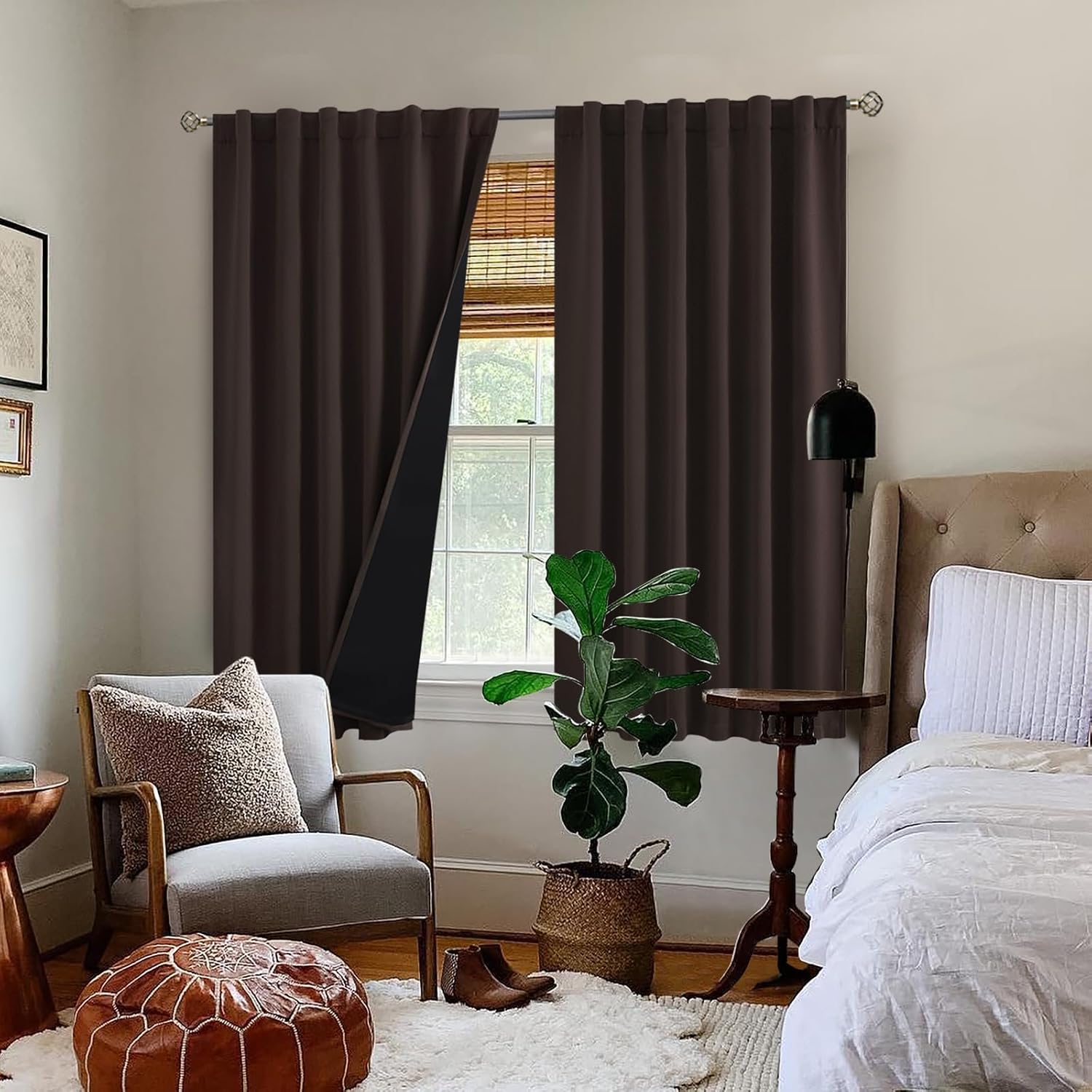 BGment 100% Blackout Curtains 54 Inches Long with Black Liner, Thermal Insulated Room Darkening Soundproof Rod Pocket and Back Tab…