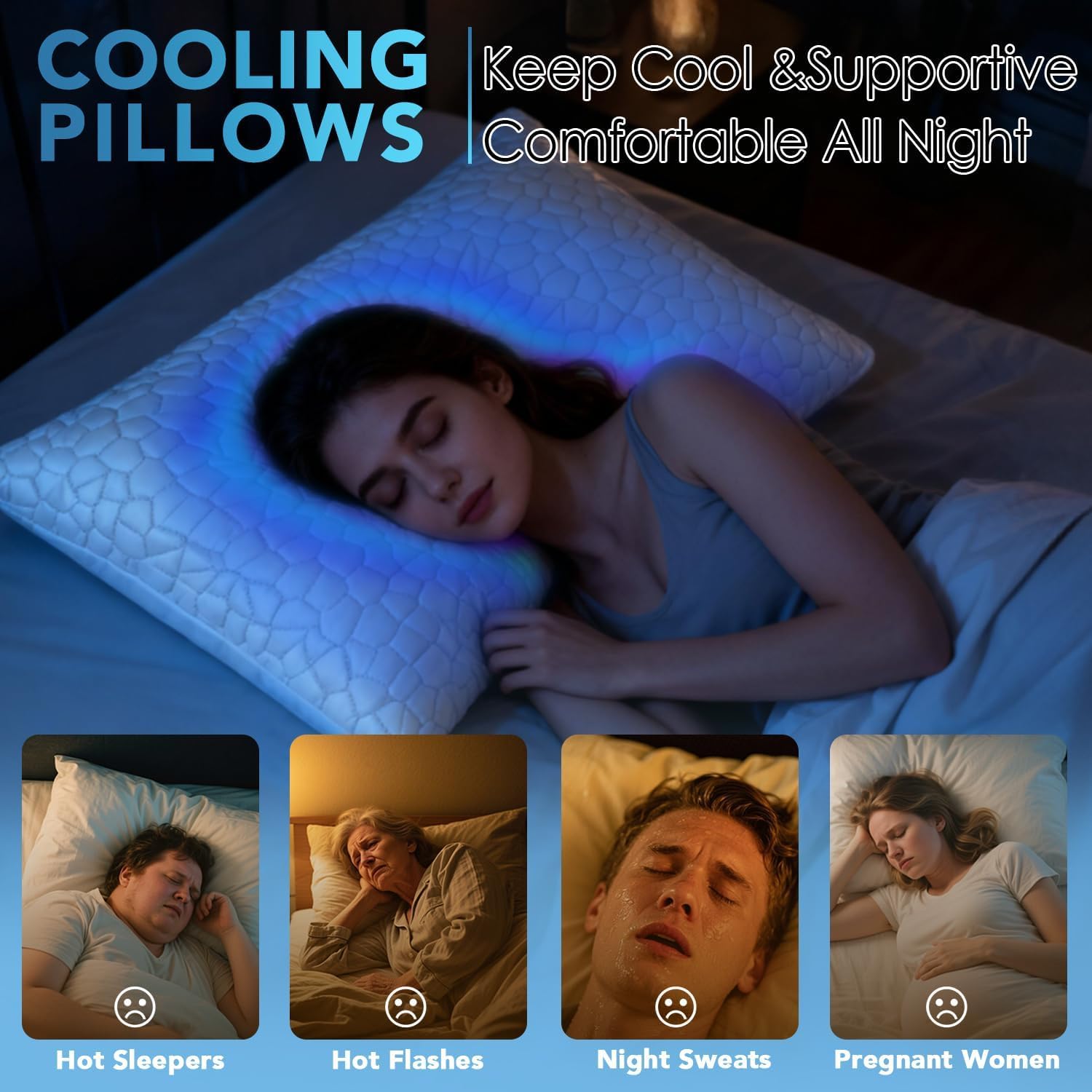 Qutool Cooling Pillow for Sleeping, CertiPUR-US Shredded Memory Foam Queen Pillows Set of 2, Cool Pillow for Hot Sleepers Adjustable Firm P…