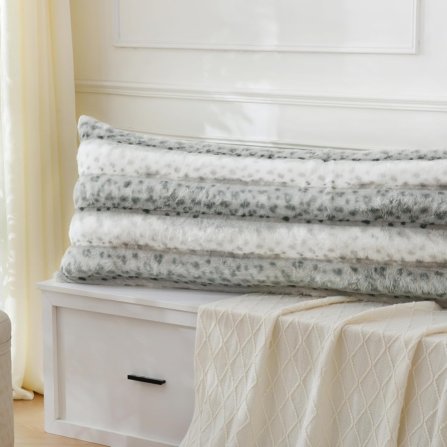 Chumerry Fuzzy Plush Body Pillow Case Green Fluffy Faux Fur Pillow Cover Ultra Soft Warm Rabbit Fur Decorative Body Pillow Cover Long Pillo…