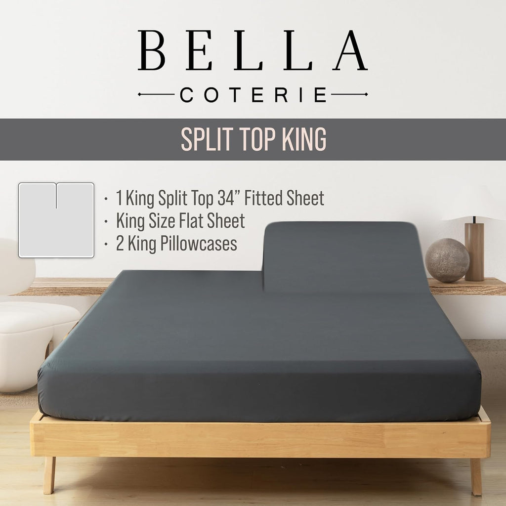 Bella Coterie Luxury Bamboo Viscose 34” Split Top King Size Sheet Set | 1 Fitted Sheet for Sleep Number & Adjustable Beds | 100%…