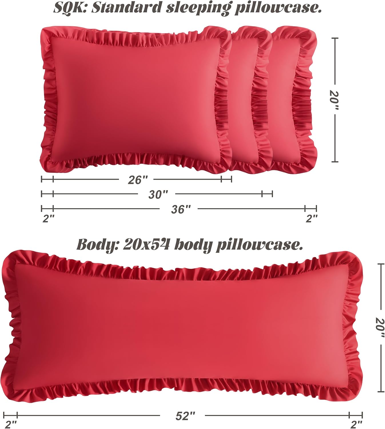 Bedsum Ruffled Pillow Shams Queen 20x30 Set of 2, Brushed Microfiber Pillowcases with Envelope Closure, Soft Wrinkle-Resistant, Red Red