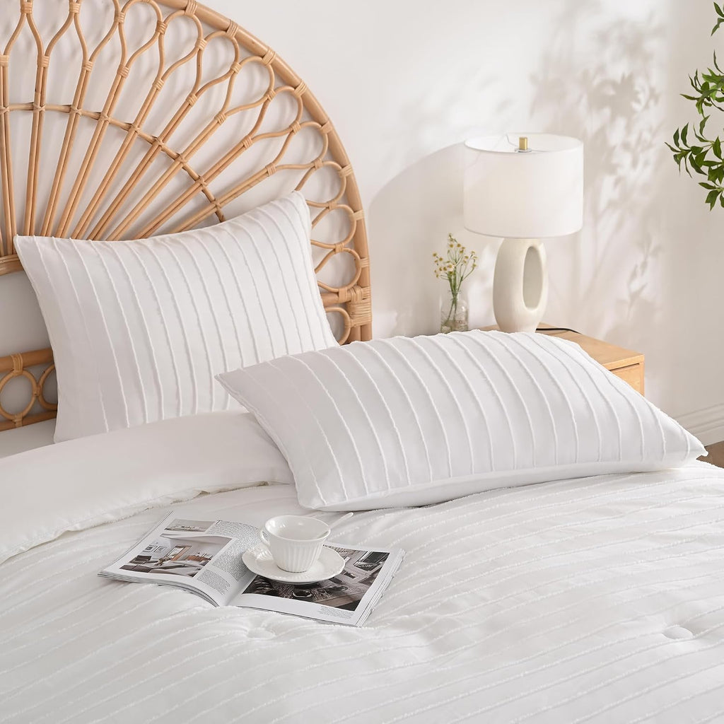 Jellymoni Pillowcases Standard Size Bright White 2 Pack Boho Striped Bed Pillow Covers 20x26in Polyester Envelope Pillow Shams Tufted Bohem…