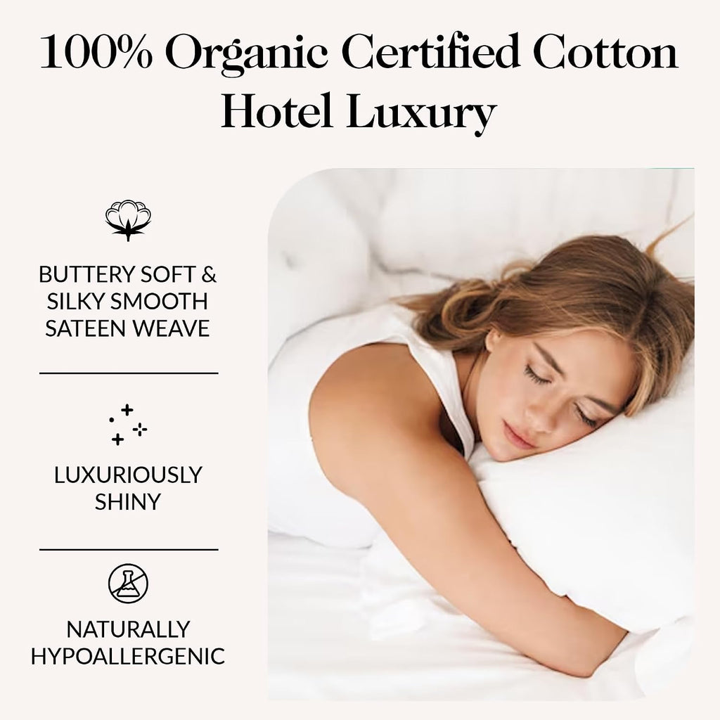 100% GOTS Certified Organic Cotton Sheets Full Size - Luxurious 415 Thread Count, Oeko-Tex Certified, Silky Sateen Weave with Hemstitch…
