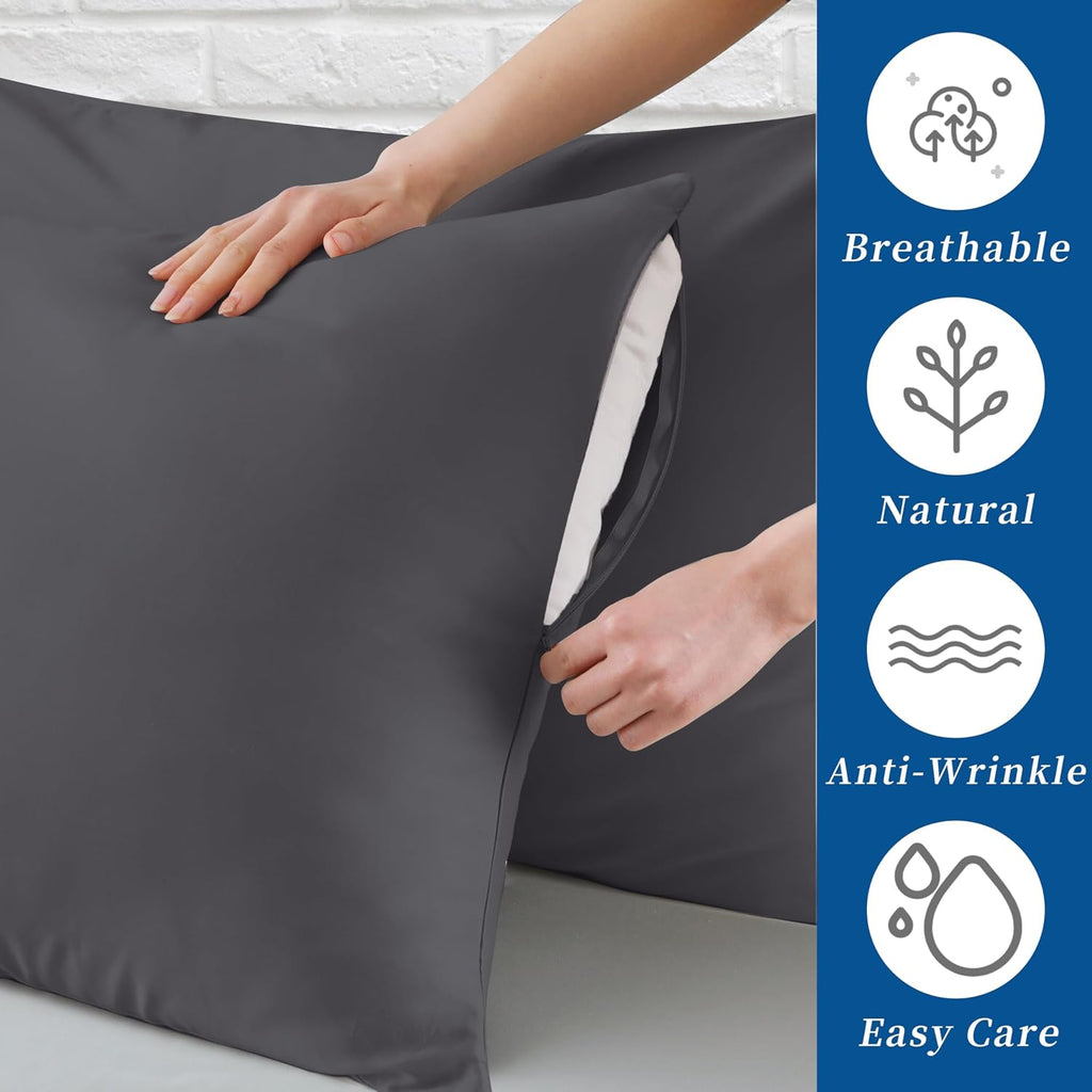 ZaizaiHome Pillow Cases Queen Size 100% Egyptian Cotton 4 Pcs,400 Thread Count Sateen Weave Dark Grey Pillowcases Queen Size, Quality Pillo…