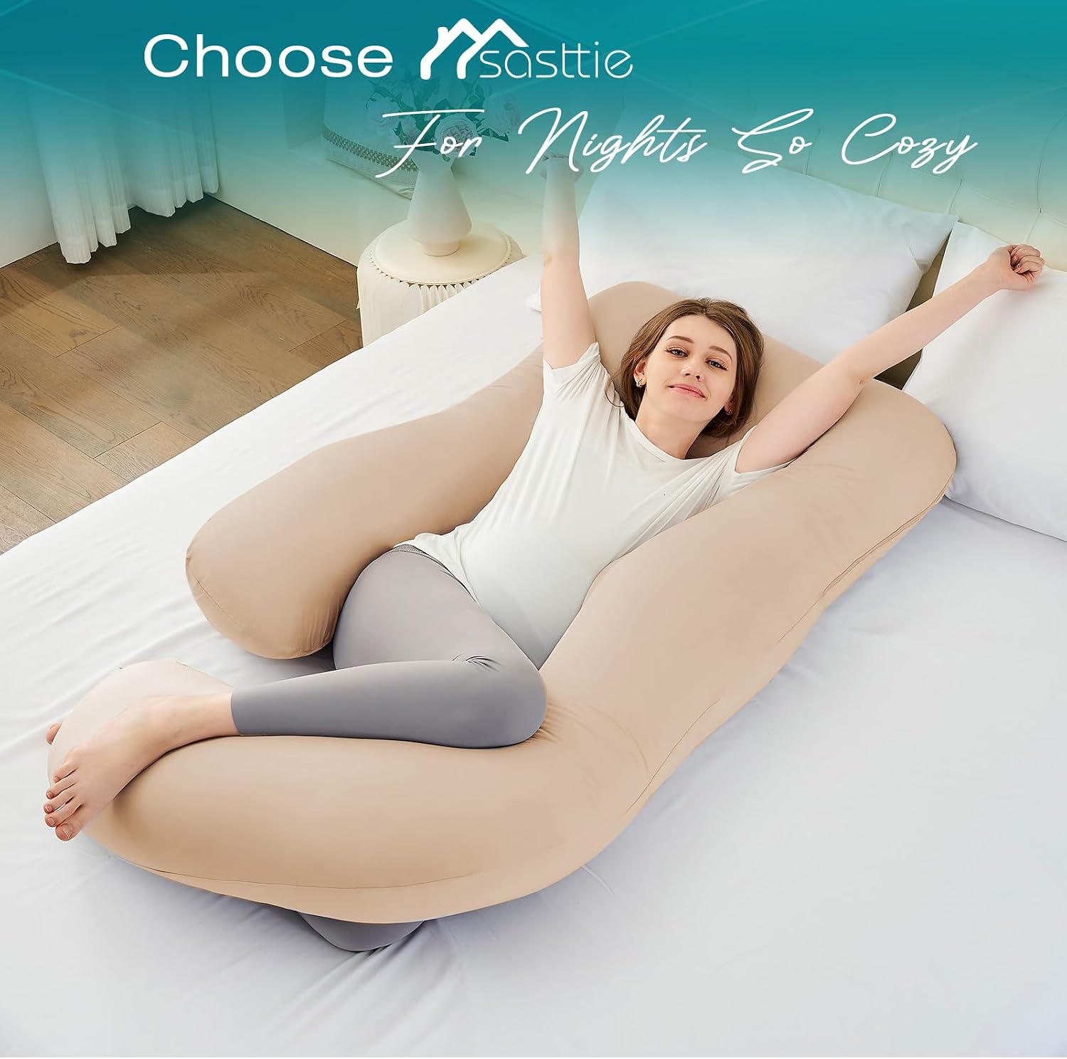 Sasttie Pregnancy Pillows for Sleeping, U Shaped Cooling Full Body Pillow with Removable Cover, Pregnant Women Must Haves, Maternity Essent…