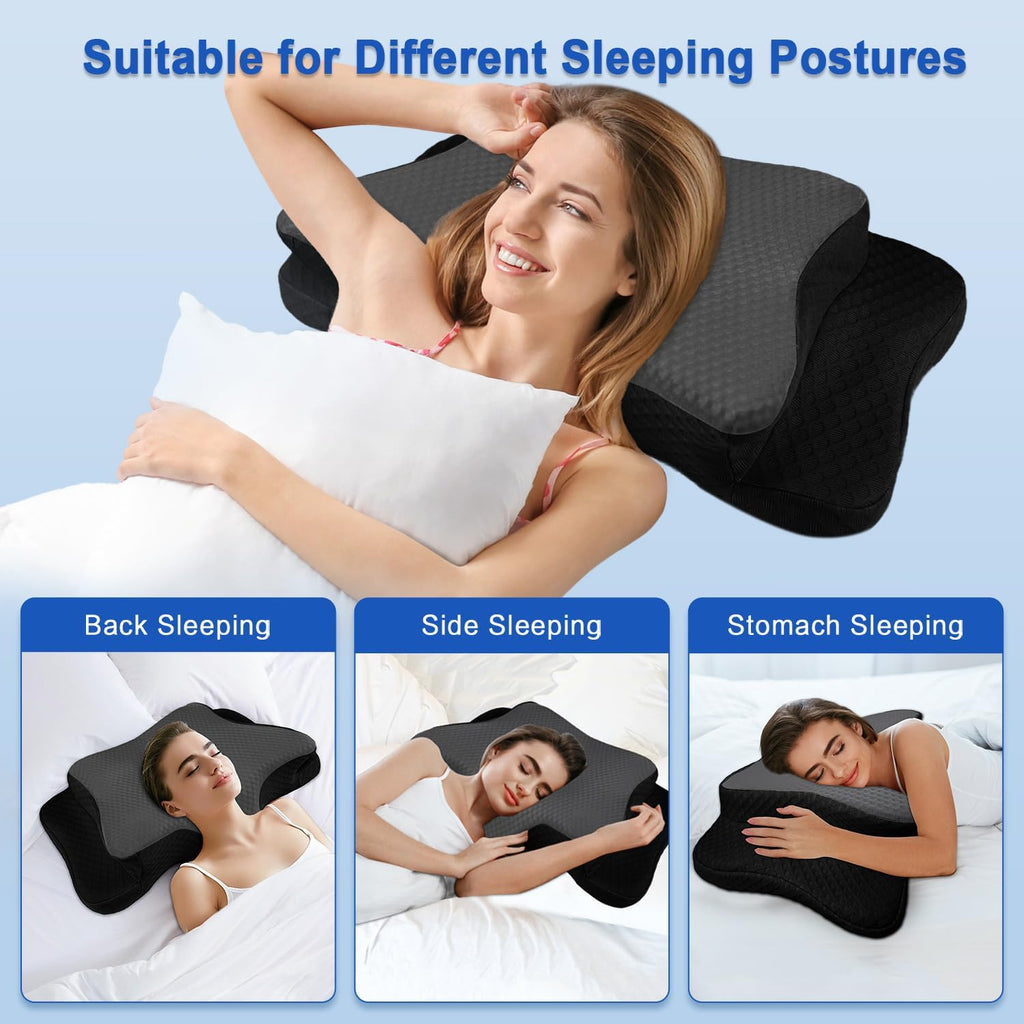 Qiubabyo Cervical Pillow for Neck Support, Adjustable Ergonomic Pillow Cozy Sleeping, Odorless Orthopedic Memory Foam Pillows, Contour Bed…
