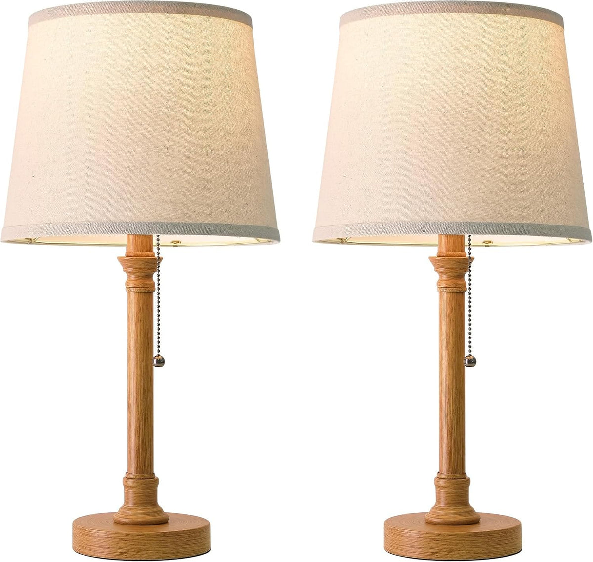 Oneach 19.5" Small Table Lamps Set of 2, Pull Chain Switch Bedside Metal Table Lamps, Modern Nightstand Lamp with Linen Shade, Rustic…