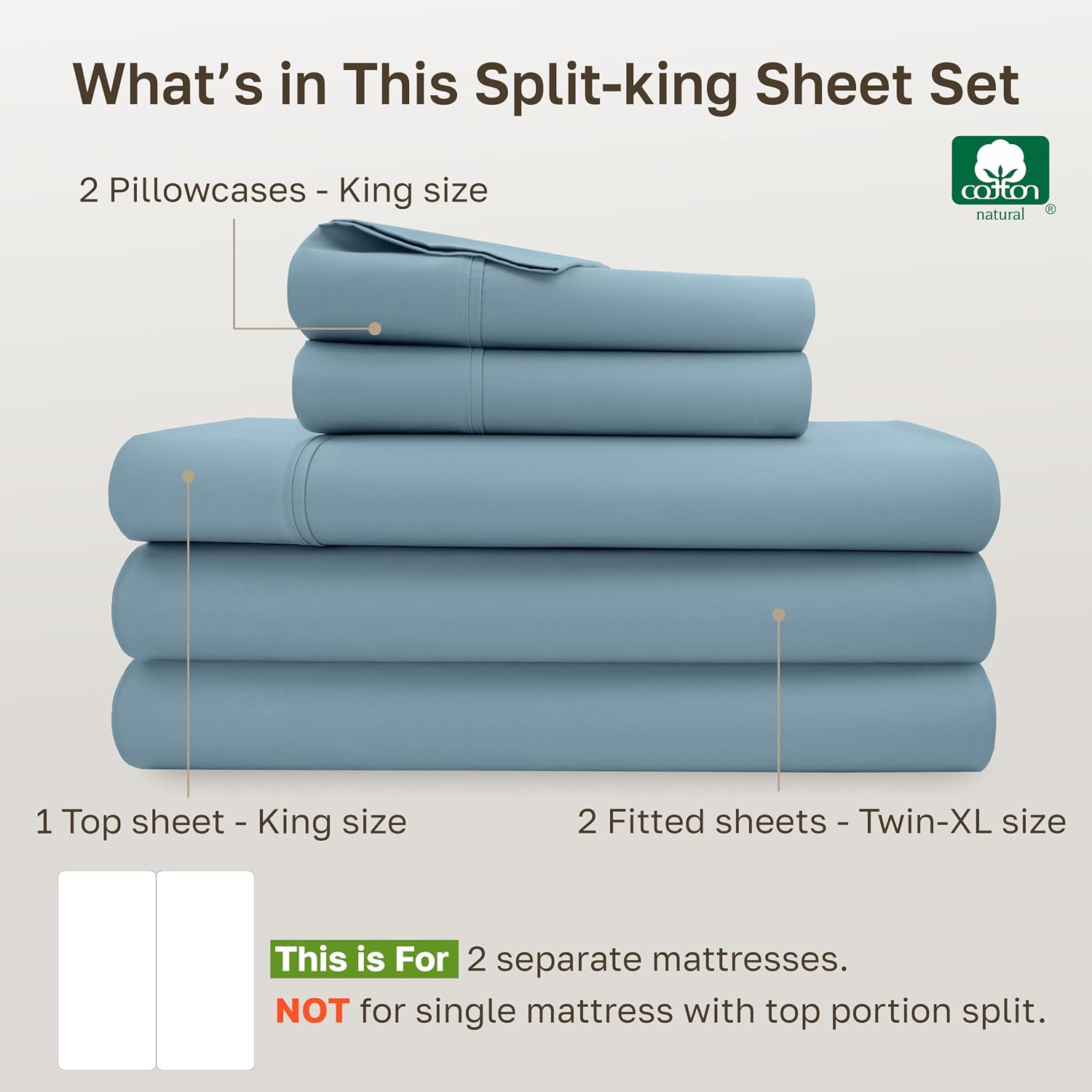 CaliforniaDesignDen California Design Den Soft 100% Cotton Bed Sheets Split King Set, 400 Thread Count Good Housekeeping Award Winner, Silk…