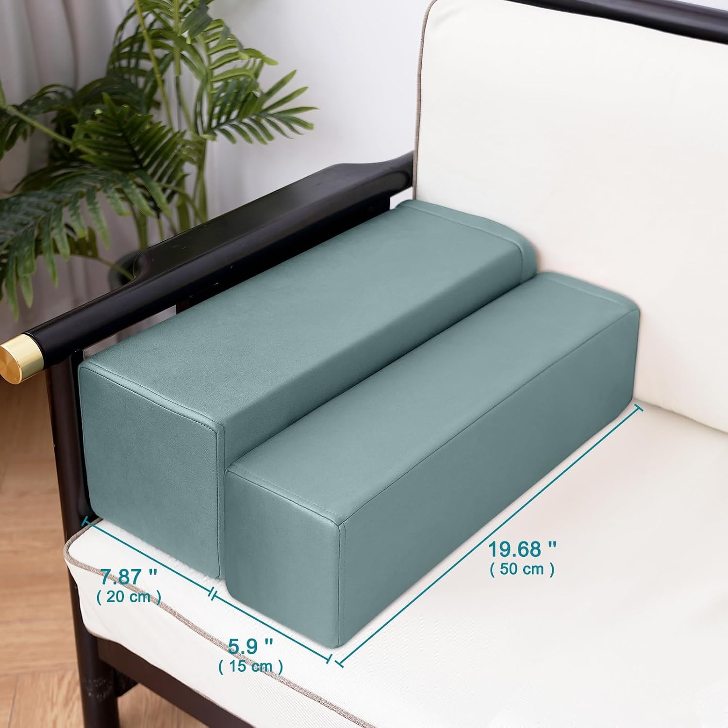 MMuteTouch 2 Pack Couch Arm Rest Pillow, 6''x6''x20'' Faux Leather Waterproof Cover, High Density Foam Armrest Cushion, Removable & Washabl…