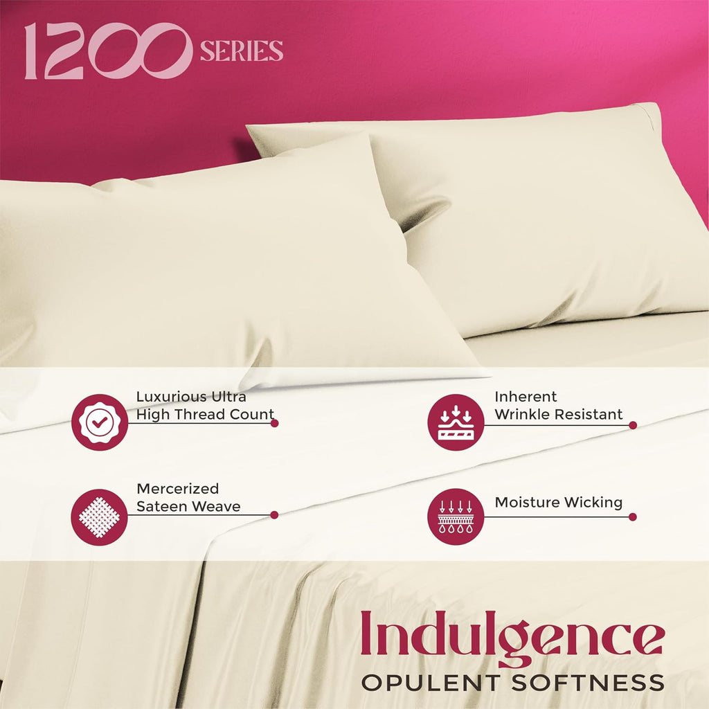 Mayfair Linen 100% Egyptian Cotton Pillow Cases Queen Size Set of 2 - Luxury 1200 Series Standard/Queen Pillow Cases (Ivory), Silky Soft…