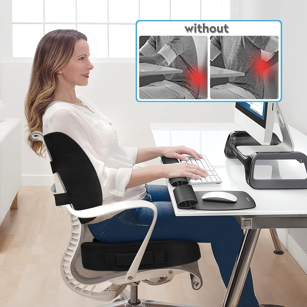 CloudBliss Lumbar Support Pillow & Seat Cushion Set for Office Chair, Desk Chair, Wheelchair & Car–Memory Foam Back Support, Ergonomic Chair…