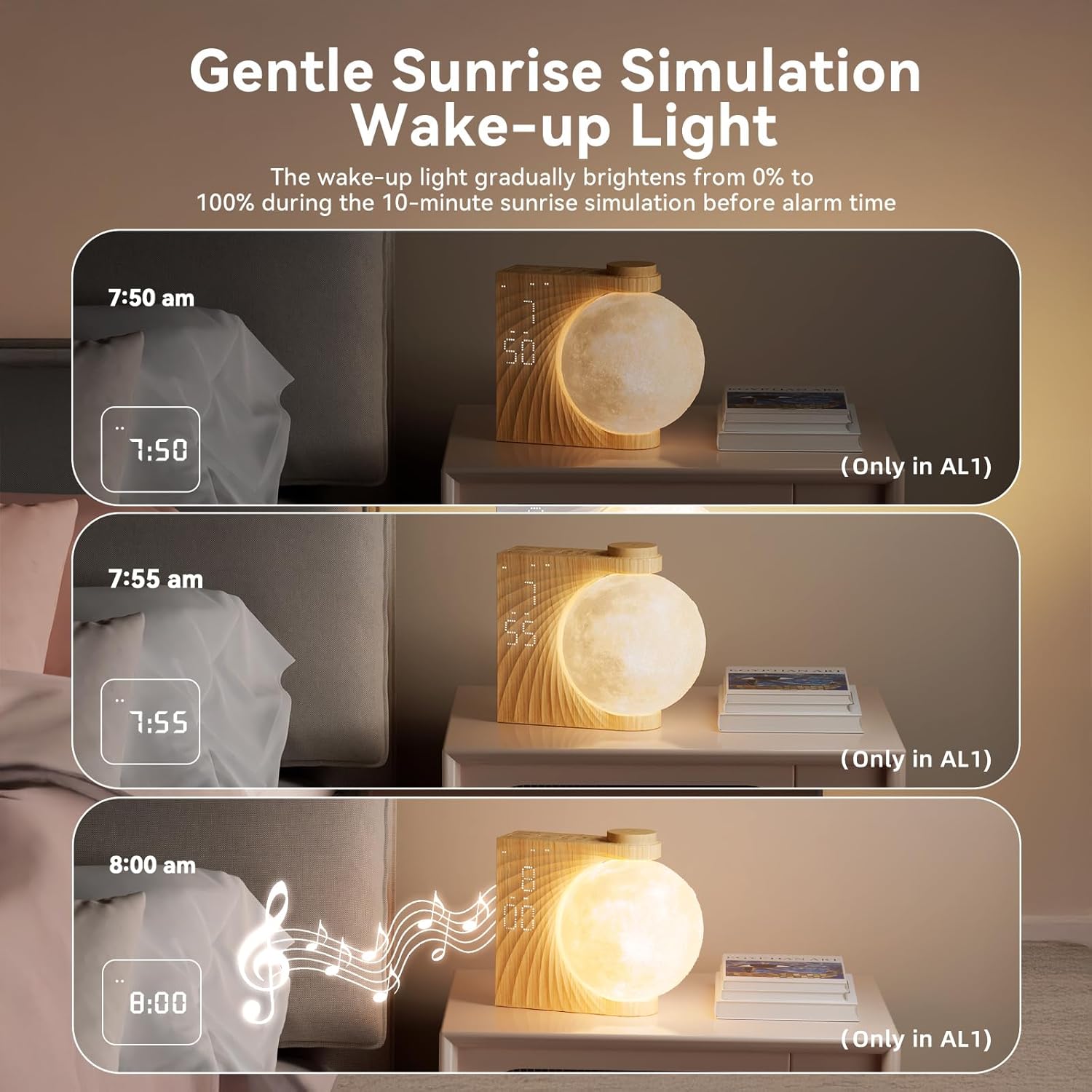 Sunrise Alarm Clocks for Heavy Sleepers, Night Lamp Clocks for Bedrooms with Moon Light,10 Light Effects,30/60/90 Timer,10 Sleep Nature…