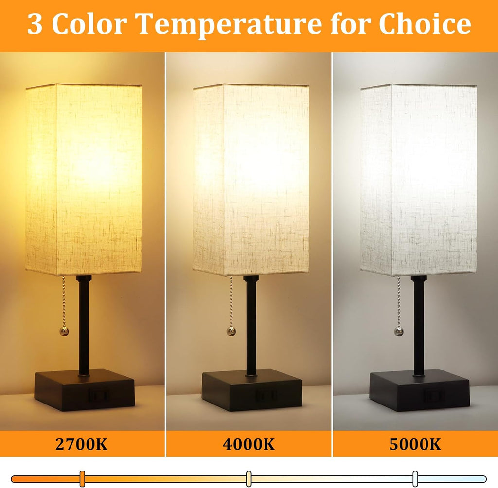 Table Lamp for Bedroom set of 2,3-Color Bedside Lamps with Pull Chain Table Lamps for Nightstand with AC Outlets, Night Light Lamps with 2…