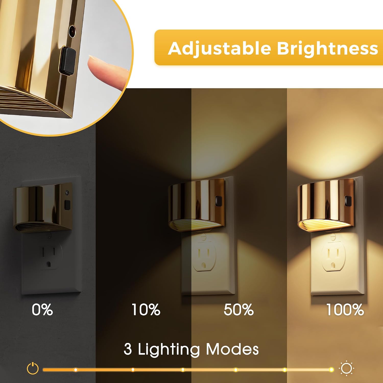 L LOHAS LED Night Lights Plug into Wall, Dimmable Night Light with 3 Level Brightness, 3000K Soft White, 2 Pack, Gold
