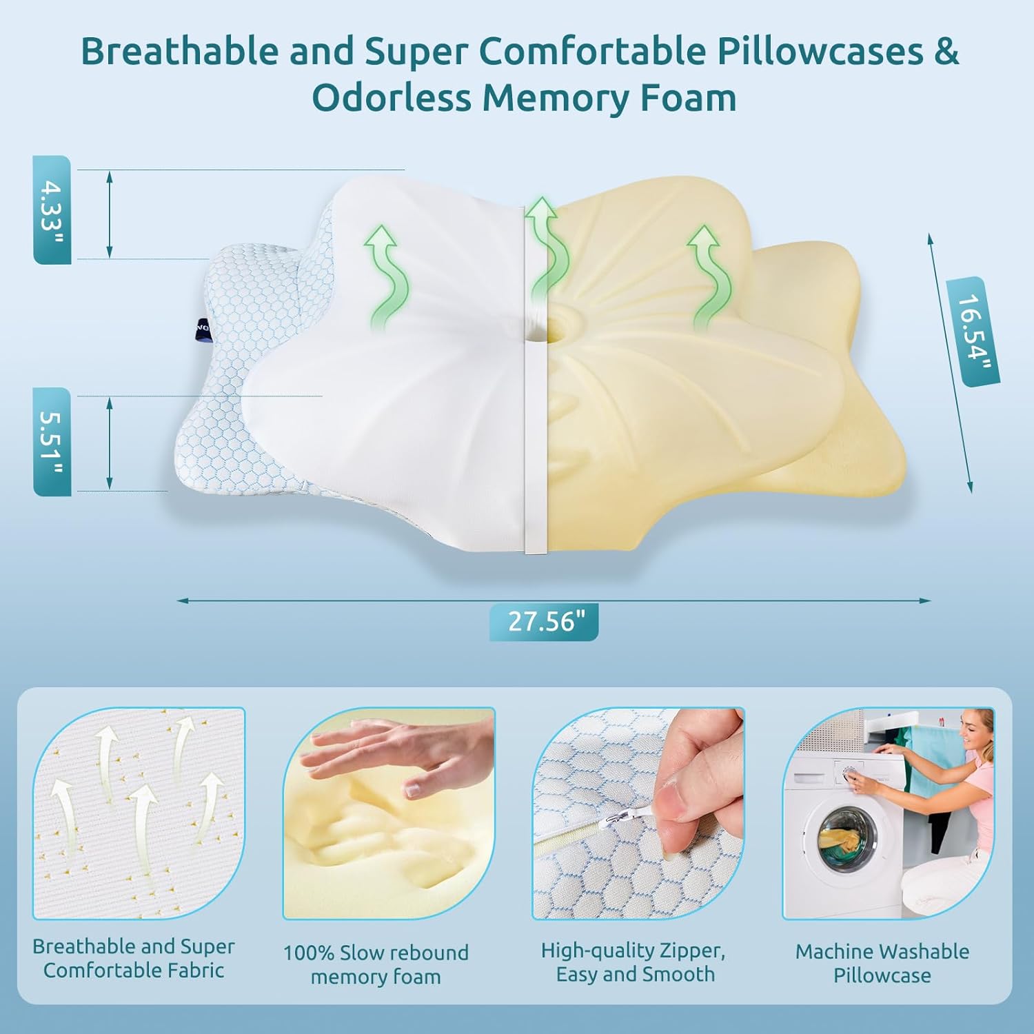 Donama Cervical Pillow for Neck and Shoulder, Cooling Contour Memory Foam Pillow, Dual-Height Ergonomic Neck Support Pillow for Side Back…