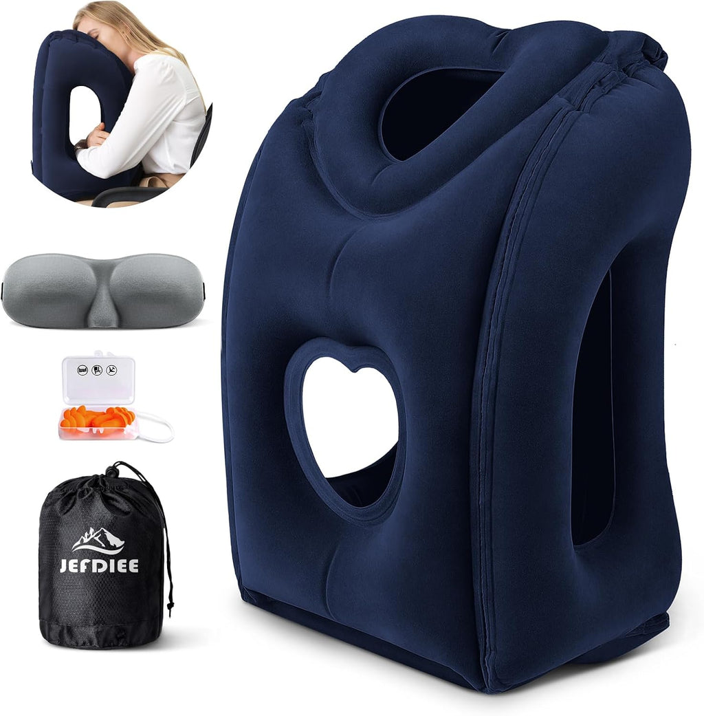 Travel Pillow, Inflatable Airplane Pillow for Sleeping Comfortably Supports Head and Chin for Airplane, Car, Bus and Office