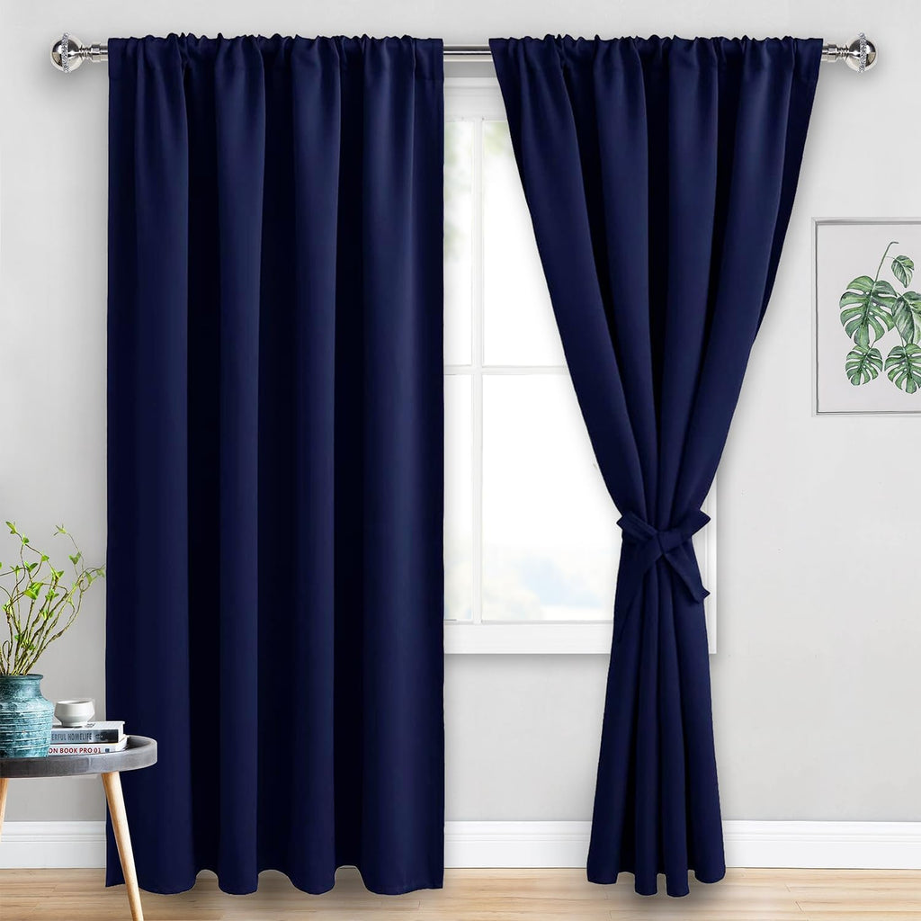 Jiuzhen Blackout Curtains for Bedroom - Thermal Insulated Room Darkening Rod Pocket Curtains for Living Room, Set of 2 Panels with Tiebacks…