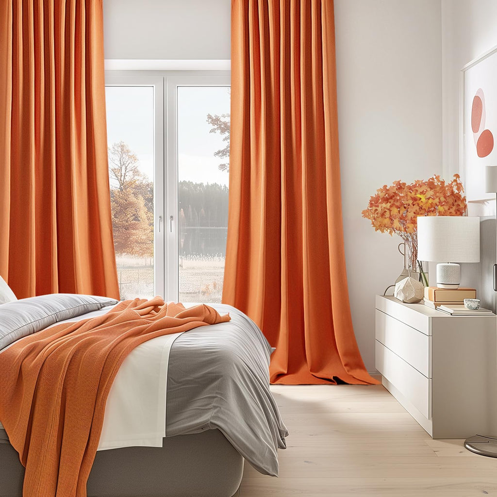 Miulee 2 Panels Orange Back Tab Blackout Curtains 84 Inch Length for Living Room Bedroom Privacy, Rod Pocket/Pinch Pleated Fall Thermal Ins…