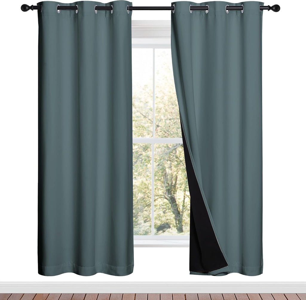 Nicetown Full Shade Curtain Panels, 37" Wide x 70" Long, Greyish Blue, Pair of Thermal Insulated & Energy Efficiency Blackout Drapes for Li…