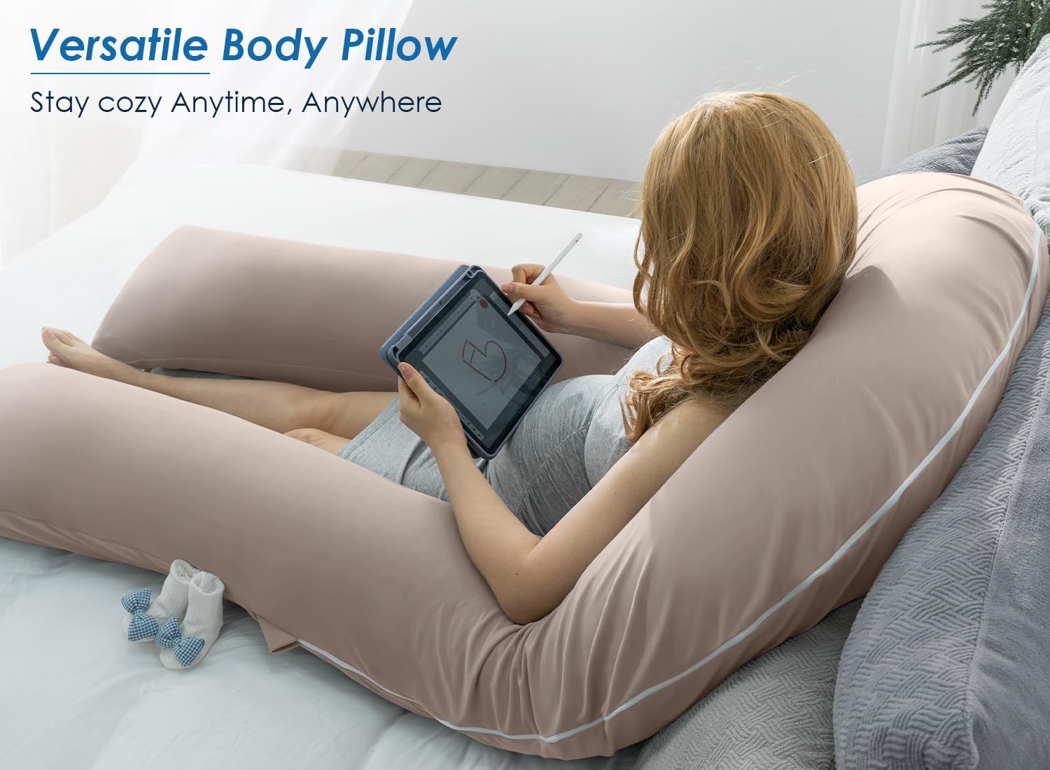 QUEEN ROSE Extra Long U Shaped Body Pillow, Cooling Pregnancy Pillows for Sleeping, 65 Inch Full Body Support Maternity Pillow for…
