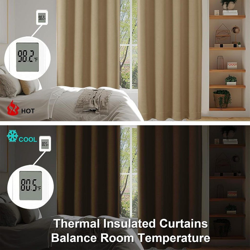 Simplebrand Blackout Extra 10ft Curtains for Patio 120 Inches Long 2 Panels Set, Solid Thermal Insulated Energy Saving Rod Pocket Window Tr…