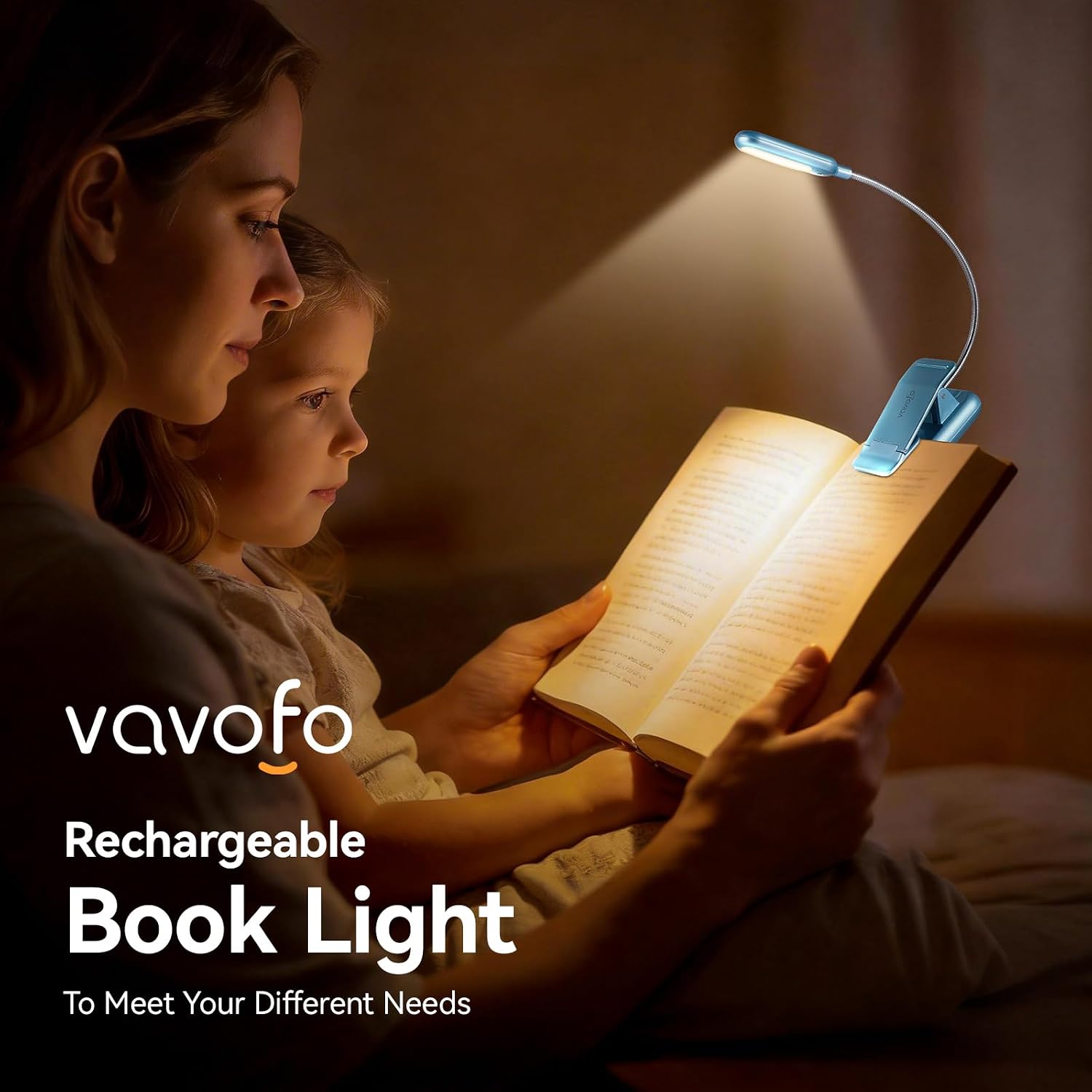 VAVOFO Rechargeable Reading Light, 7 LEDs with 9 Color Temperature 9 Brightness Levels Clip On Book Light for Reading in Bed with Power…