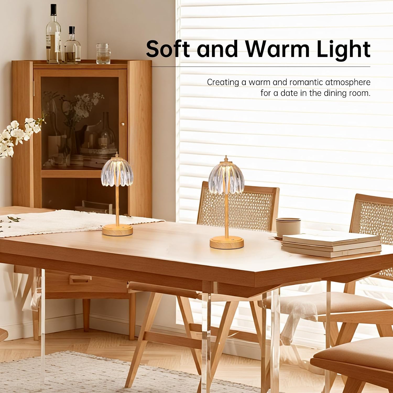 Shenmoyl Tulip Table Lamp with 5200mAh Battery & Touch Control, Small Cordless Table Lamp with 3 Colors, Rechargeable Battery Operated…