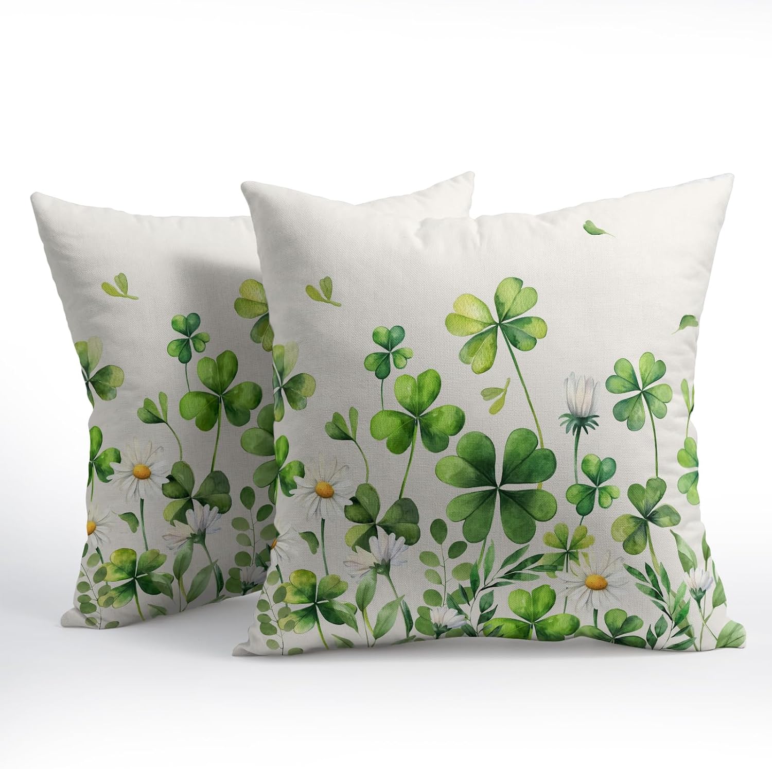Granbey Saint Patrick Day Throw Pillow Covers Lucky Clover Shamrocks Daisy Floral Pillowcase 18x18in Set of 2 Spring St. Patrick's Day Holi…
