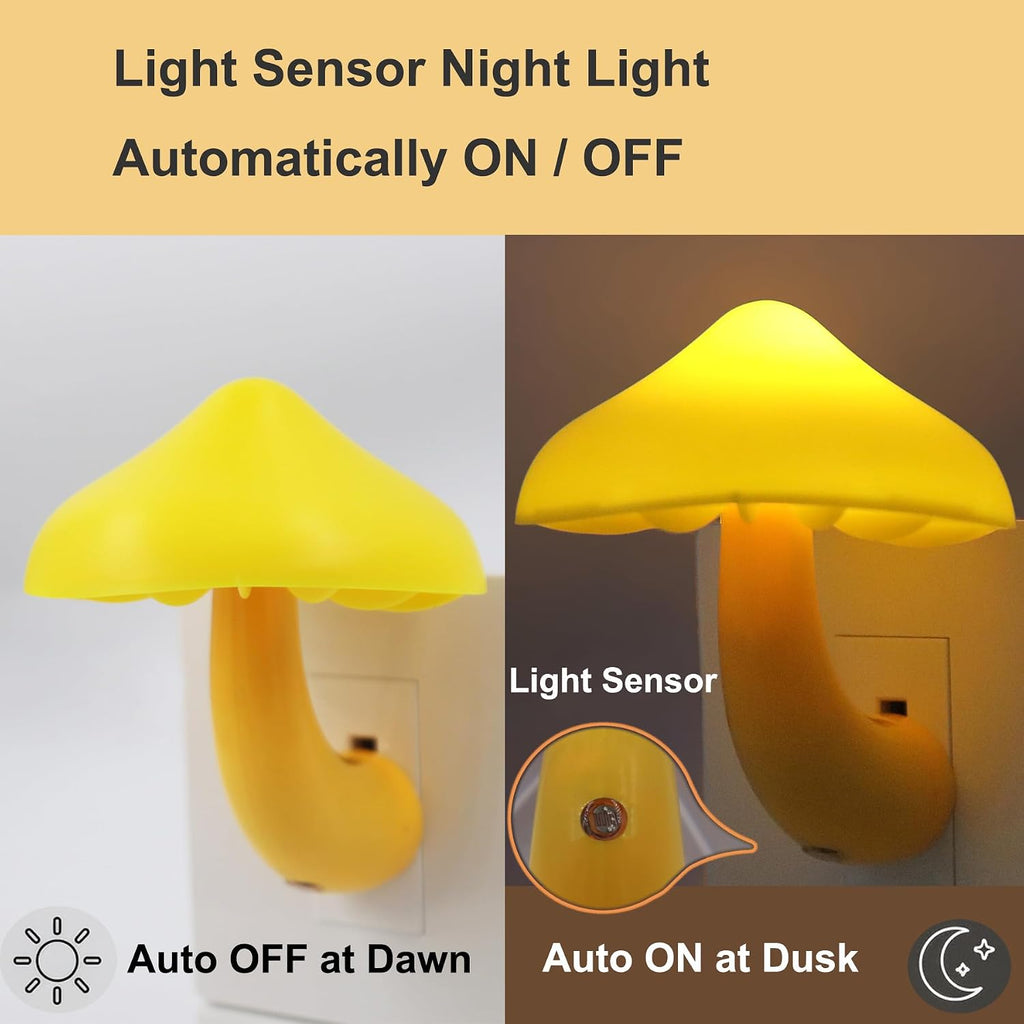 APAKI 3 Pack LED Mushroom Night Light Plug in Lamp Warm Yellow Light Sensor Night Lights Plug into Wall, Dusk to Dawn Sensor NightLi…