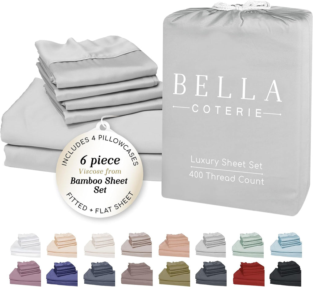 Bella Coterie 6 Piece Luxury Bamboo Viscose Split Top King Size Sheet Set | 34" Split for Adjustable Beds | 100% Organically Grown|…