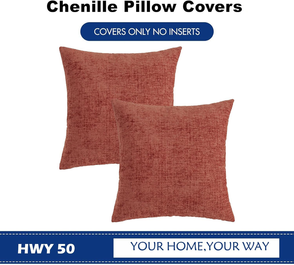 Hwy50 HWY 50 Burnt Orange Couch Pillow Covers 20x20 Inch Pack of 2, Soft Chenille Decorative Throw Pillow Cases Farmhouse Fall for Sofa Liv…
