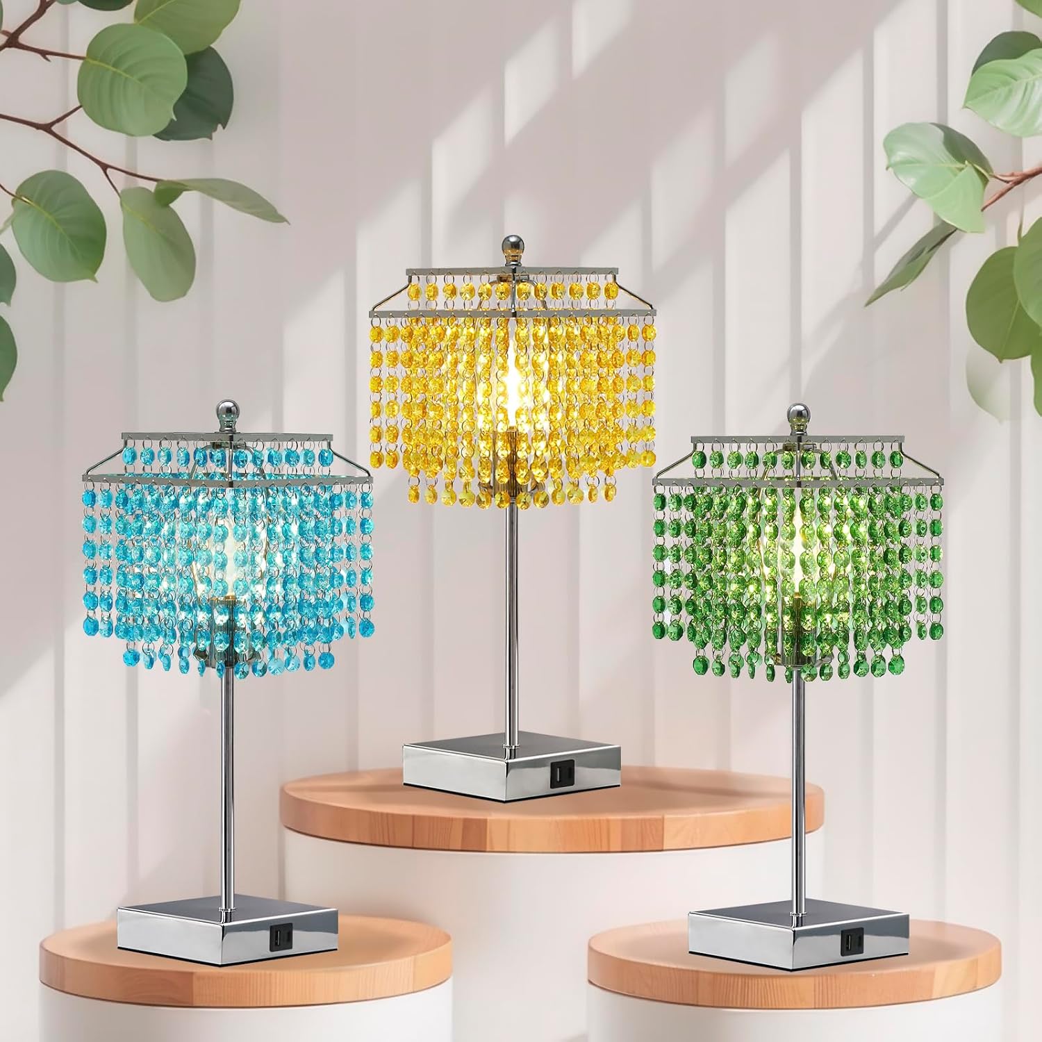 Luvkczc Crystal Table Lamp with Touch Control, Bedside Crystal Table Lamp with USB C+A Ports, Dimmable Lamp for Girls Bedroom, Living…