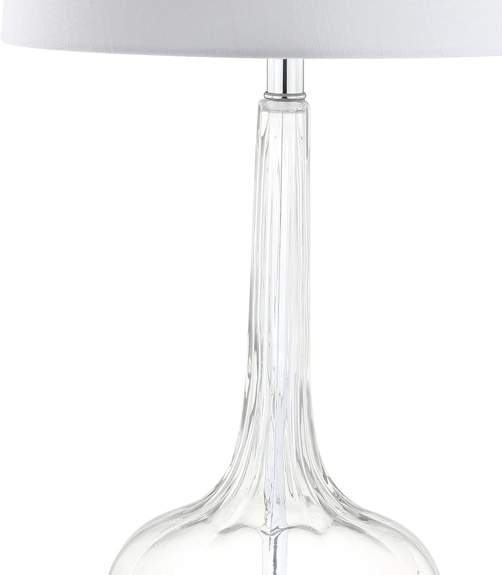 JONATHAN Y 28.5" Clear Glass Teardrop LED Table Lamp Set of 2 for Living Room Bedroom Nightstand, White Linen Shade Modern Transitional…