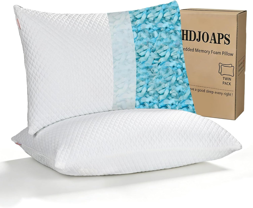 Cooling Pillow for Sleeping Twin Size Set of 2, Shredded Memory Foam Pillows Adjustable Firm Bed Pillow with Zipper, Cool Pillow for Hot…