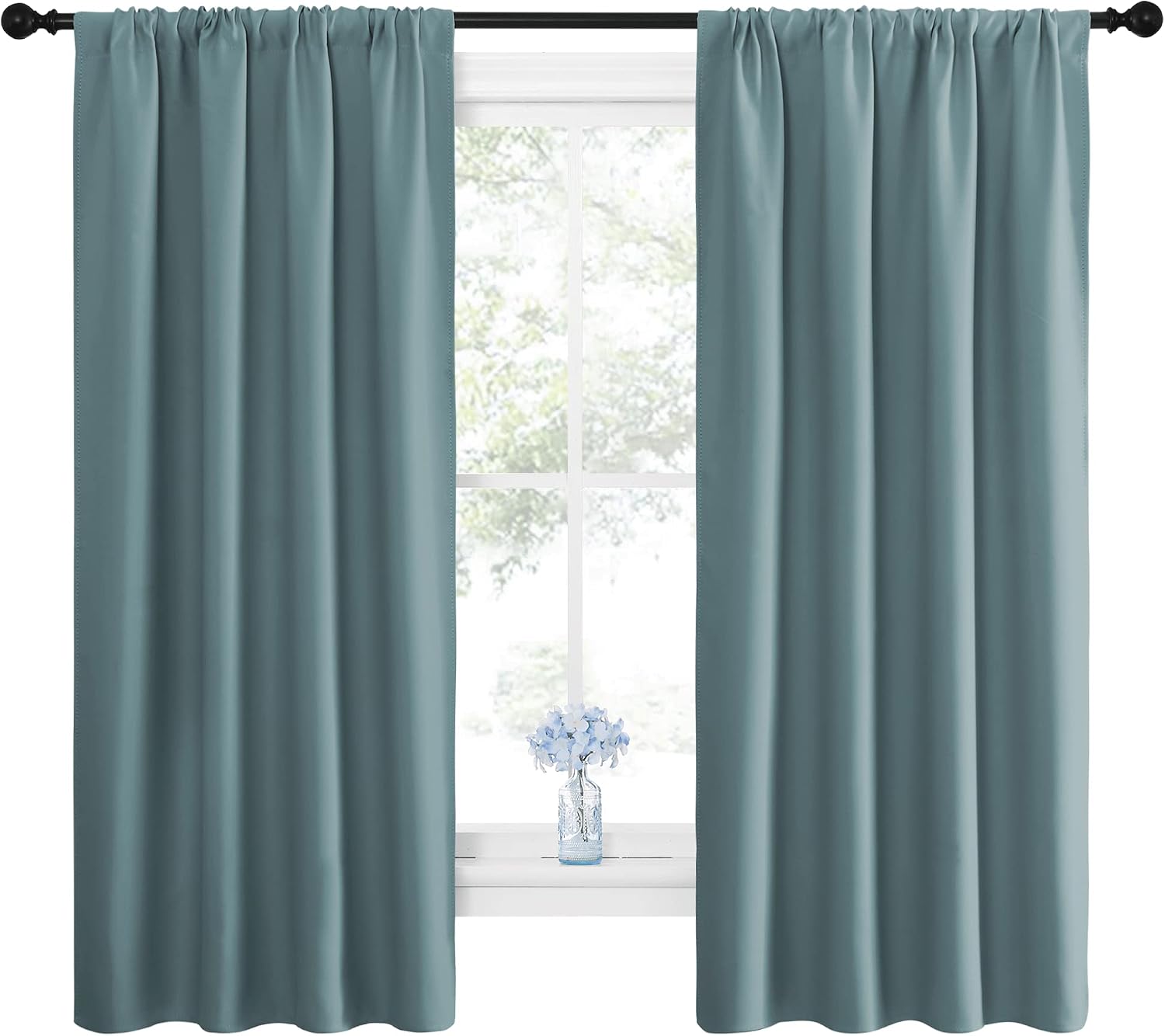 NICETOWN Greyish Blue Blackout Curtains Panels for Window, Thermal Insulated Rod Pocket Blackout Drapes/Draperies for Living Room (2…